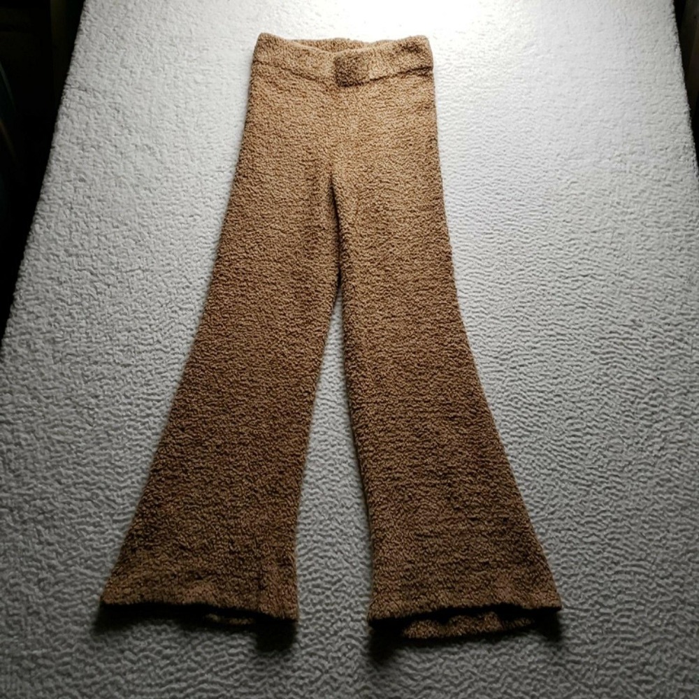 Skims Pants Womens S Brown Fleece Knit Wide Leg Pull On Elastic Waist Lounge